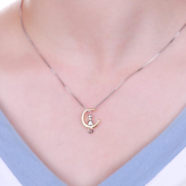 Fashion Pendant Necklace with Cat on Moon - Image 6