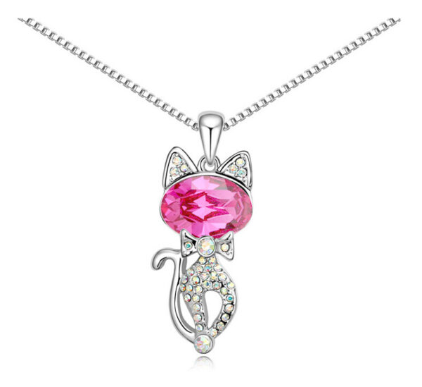 Women's Crystal Pendant Necklace with Cat - Image 6