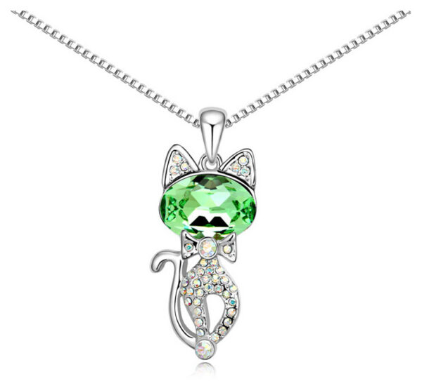 Women's Crystal Pendant Necklace with Cat - Image 5