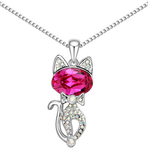 Women's Crystal Pendant Necklace with Cat - Image 7