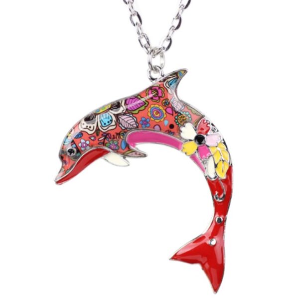 Floral Pattern Enamel Dolphin Necklace