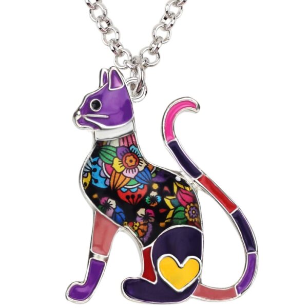 Elegant Enamel Floral Cat Necklace - Image 5