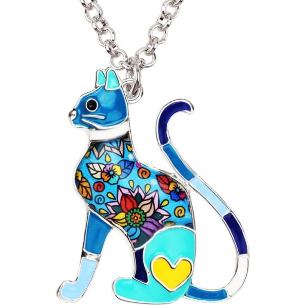 Elegant Enamel Floral Cat Necklace - Image 3