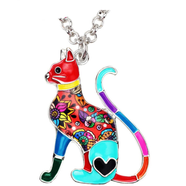 Elegant Enamel Floral Cat Necklace