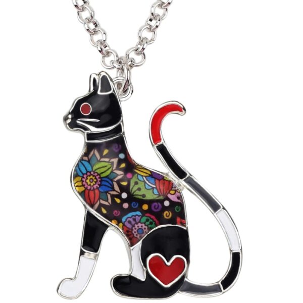 Elegant Enamel Floral Cat Necklace - Image 4