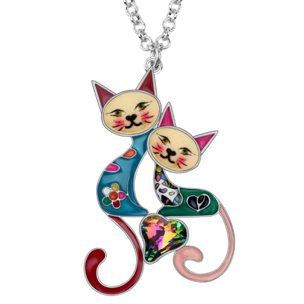 Alloy Rhinestone Crystal Cat Necklace