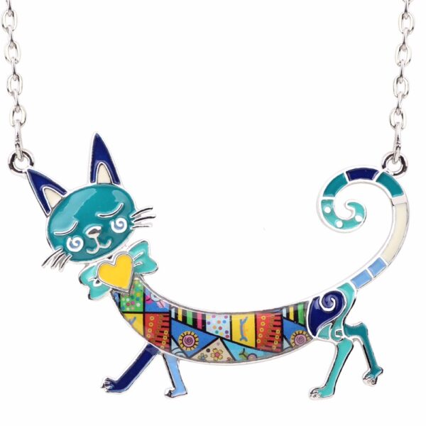 Enamel Necklace with Cat Pendant - Image 3