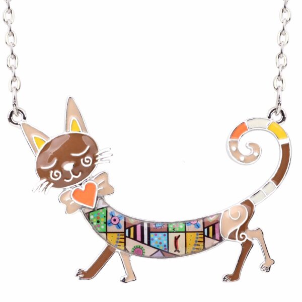 Enamel Necklace with Cat Pendant - Image 4