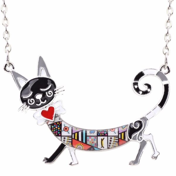 Enamel Necklace with Cat Pendant - Image 5