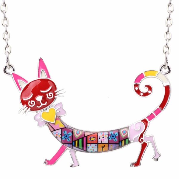 Enamel Necklace with Cat Pendant - Image 6