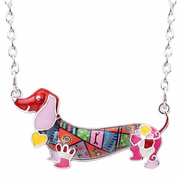 Colorful Mosaic Enamel Dachshund Shaped Necklace - Image 6