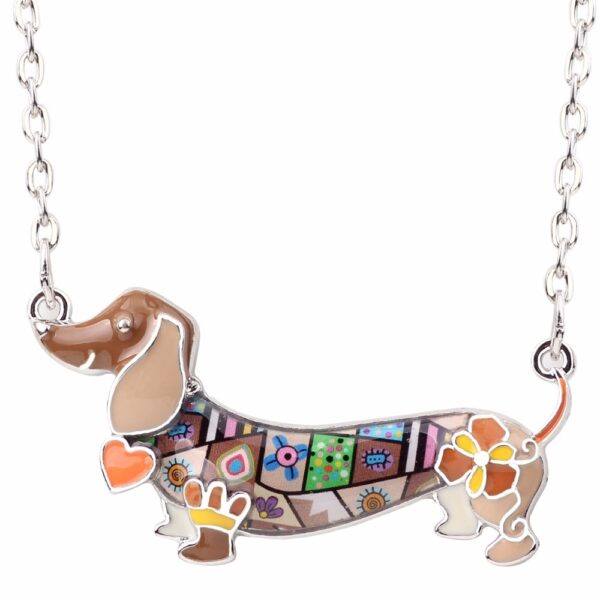 Colorful Mosaic Enamel Dachshund Shaped Necklace - Image 4