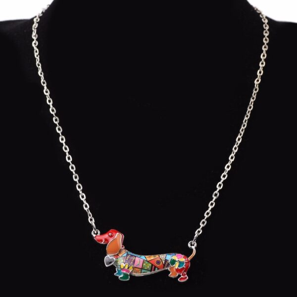 Colorful Mosaic Enamel Dachshund Shaped Necklace - Image 7