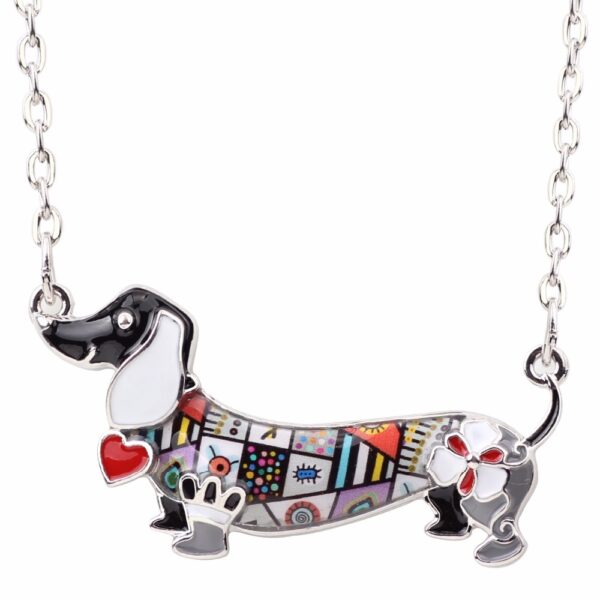 Colorful Mosaic Enamel Dachshund Shaped Necklace - Image 5