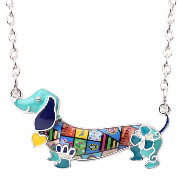 Colorful Mosaic Enamel Dachshund Shaped Necklace - Image 3