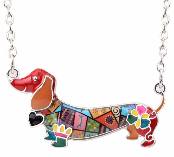 Colorful Mosaic Enamel Dachshund Shaped Necklace