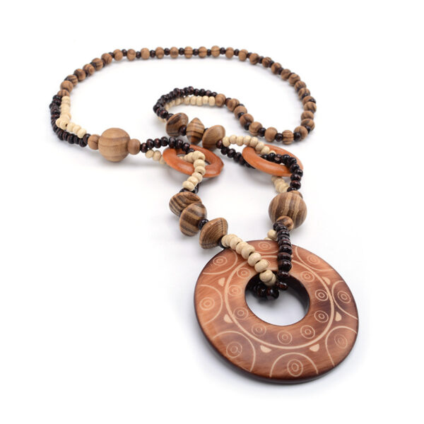 Women's Ethnic Wooden Pendant Necklace