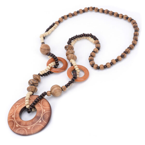 Women's Ethnic Wooden Pendant Necklace - Image 3