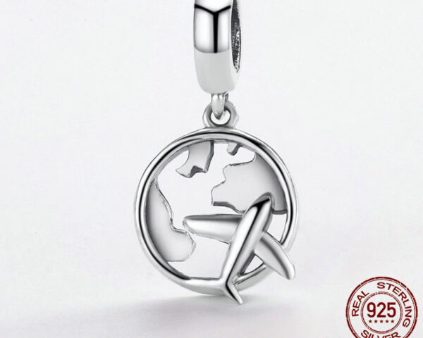Women's 925 Sterling Silver Map with Plane Shaped Pendant - Image 5