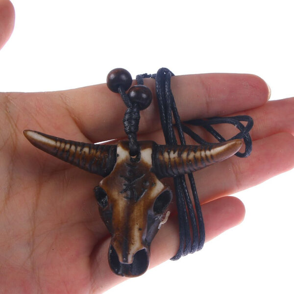 Tribal Necklace for Men with Bull Skull Pendant - Image 8