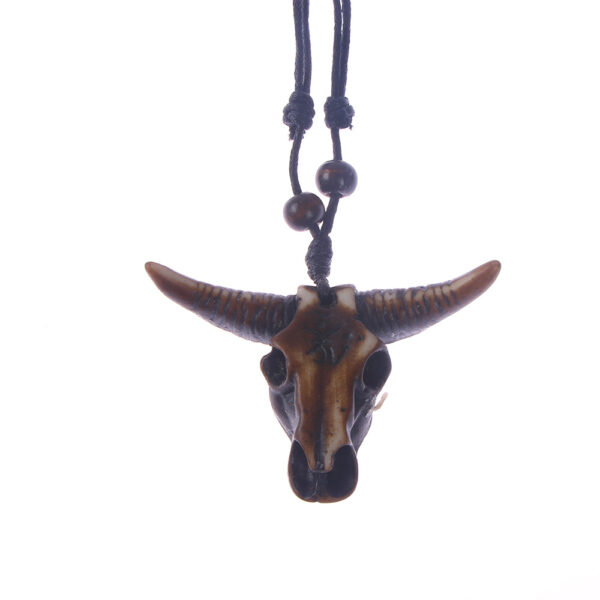 Tribal Necklace for Men with Bull Skull Pendant - Image 3