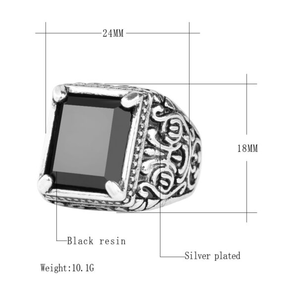 Men's Black Filled Silver Resin Ring - Image 7