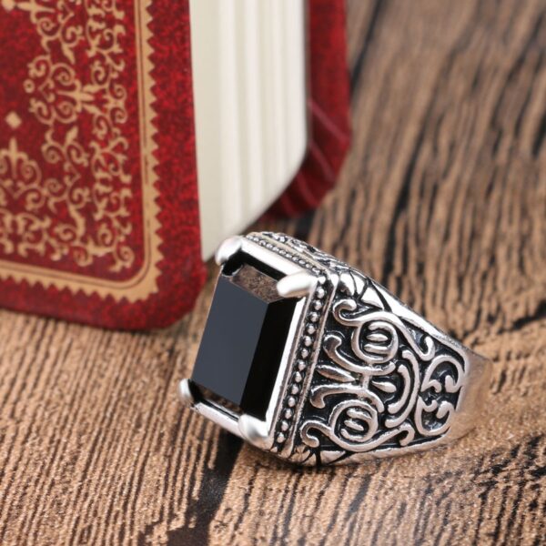 Men's Black Filled Silver Resin Ring - Image 3