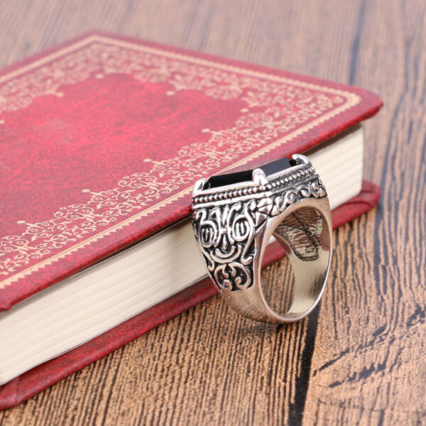 Men's Black Filled Silver Resin Ring - Image 5