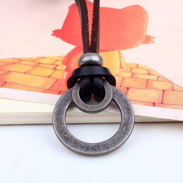Men's Pagan Leather Necklace with Metal Ring Pendant - Image 5