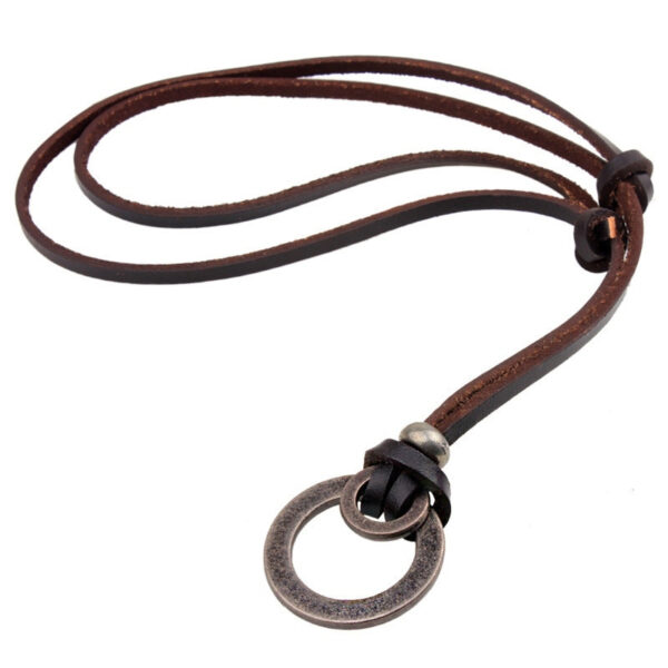 Men's Pagan Leather Necklace with Metal Ring Pendant - Image 3