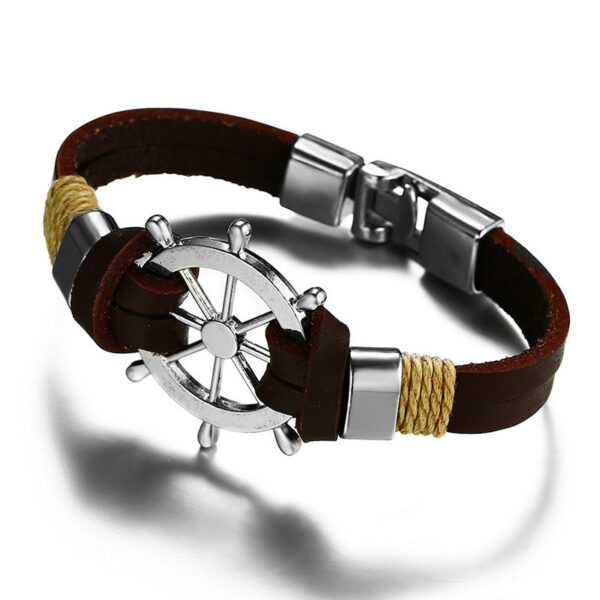 Rudder Shaped Men's Leather Bracelet - Image 6