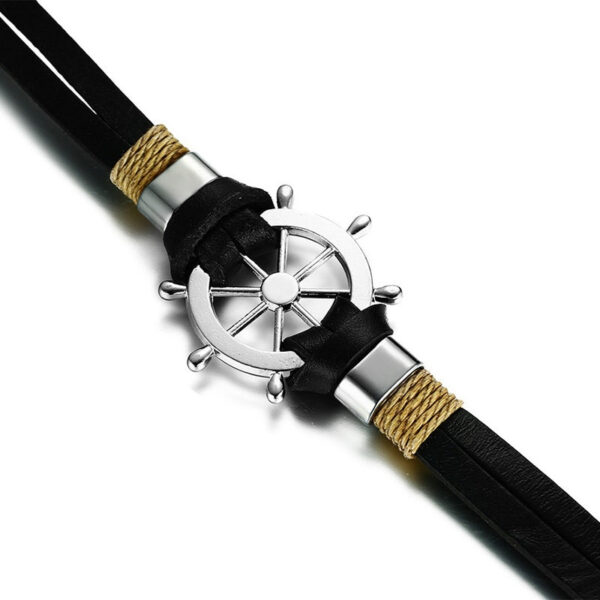 Rudder Shaped Men's Leather Bracelet - Image 5