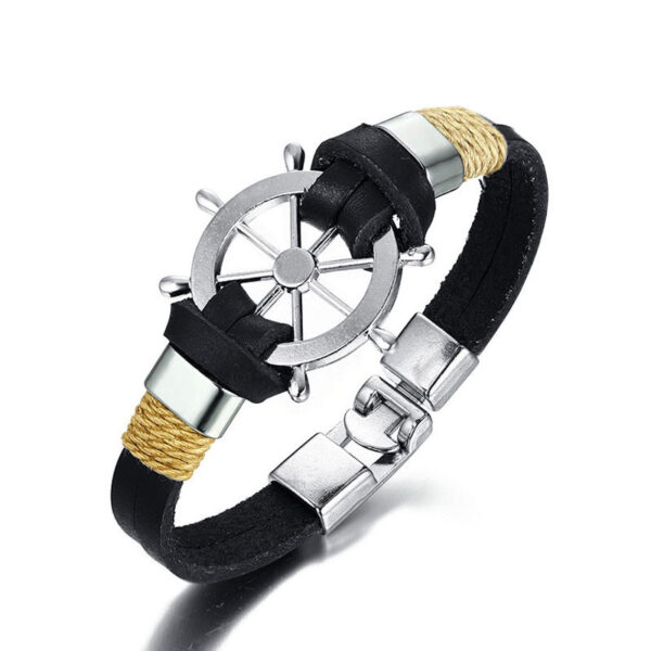 Rudder Shaped Men's Leather Bracelet