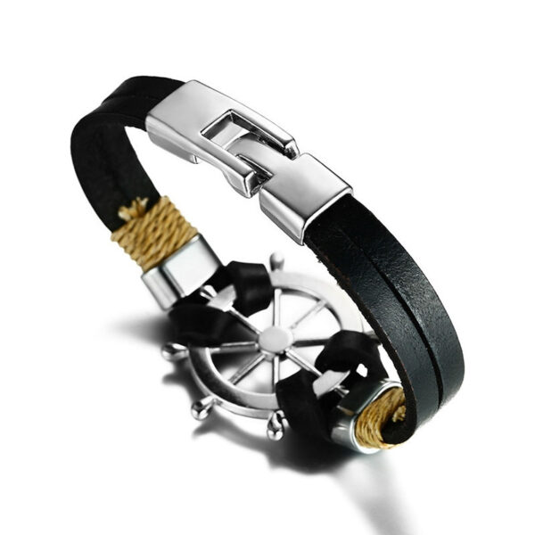 Rudder Shaped Men's Leather Bracelet - Image 4