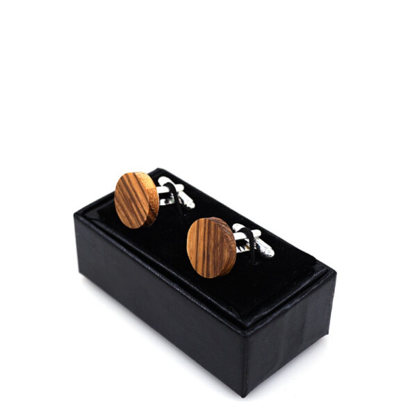 Men's Fashion Round Wooden Cufflinks - Image 3