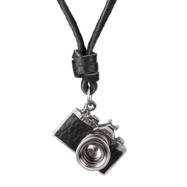 Leather Necklace for Men with Camera Shaped Pendant - Image 3