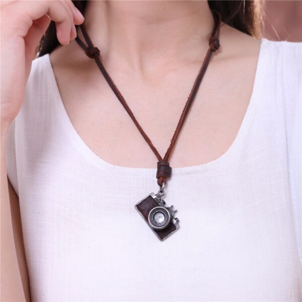 Leather Necklace for Men with Camera Shaped Pendant - Image 4