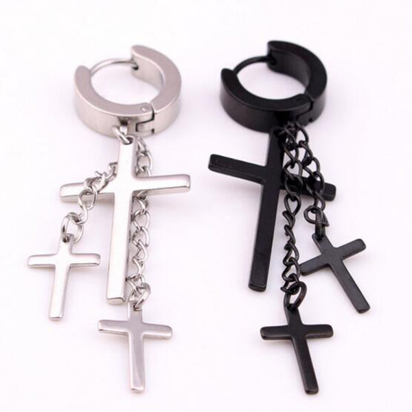 Men's Stylish Cross and Chain Earrings - Image 5