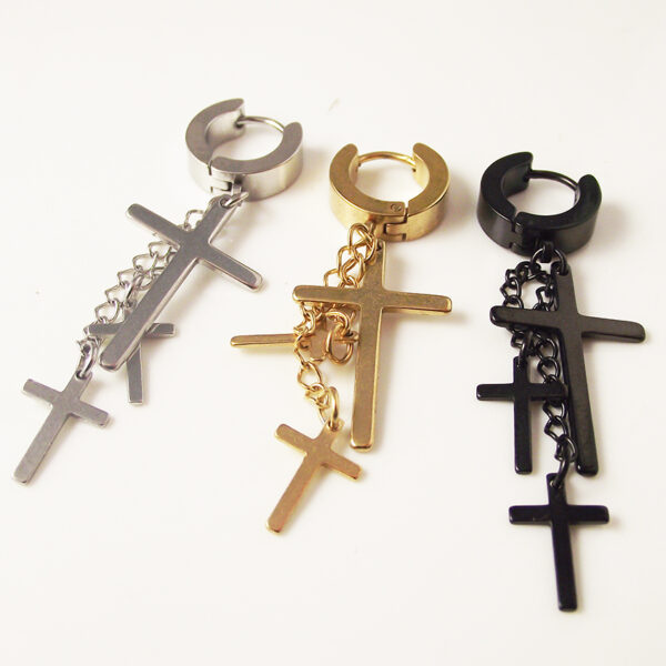 Men's Stylish Cross and Chain Earrings - Image 3