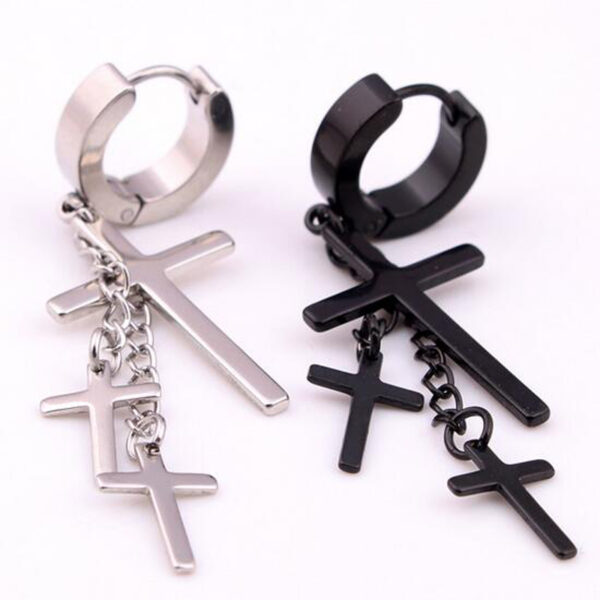 Men's Stylish Cross and Chain Earrings - Image 4