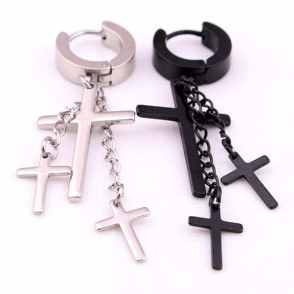 Men's Stylish Cross and Chain Earrings - Image 6