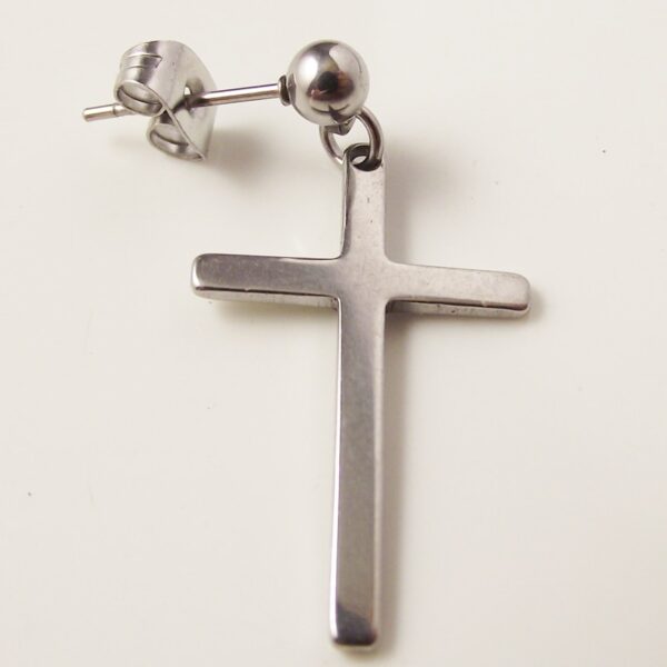Men's Black and Silver Stainless Steel Stud Earrings - Image 4