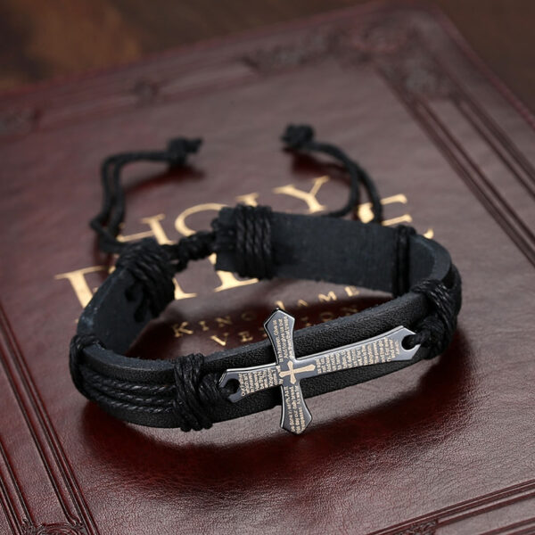 Adjustable Cross Design Men's Leather Bracelet - Image 6