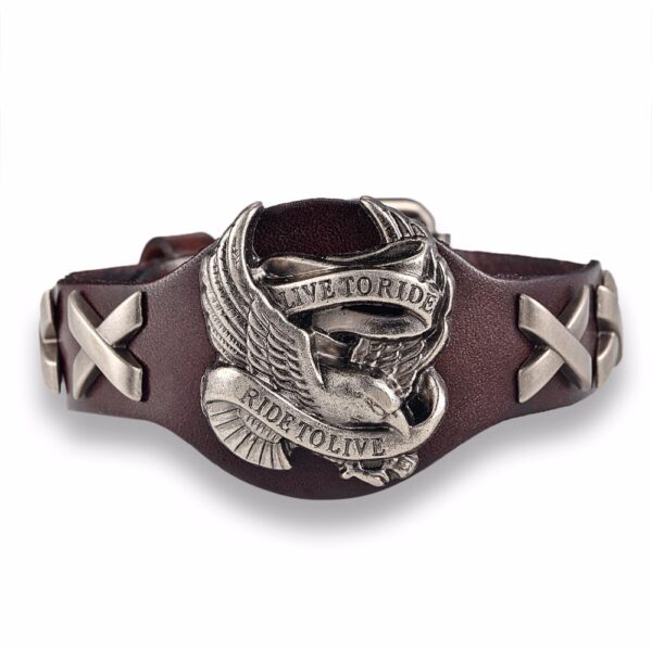 Rock Biker Style Leather Bracelet for Men - Image 4