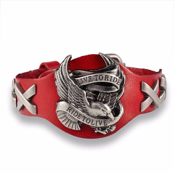 Rock Biker Style Leather Bracelet for Men - Image 5