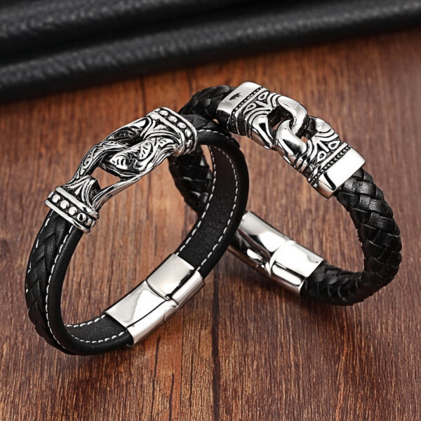 Leather Bracelets for Men with Nordic Decor - Image 3