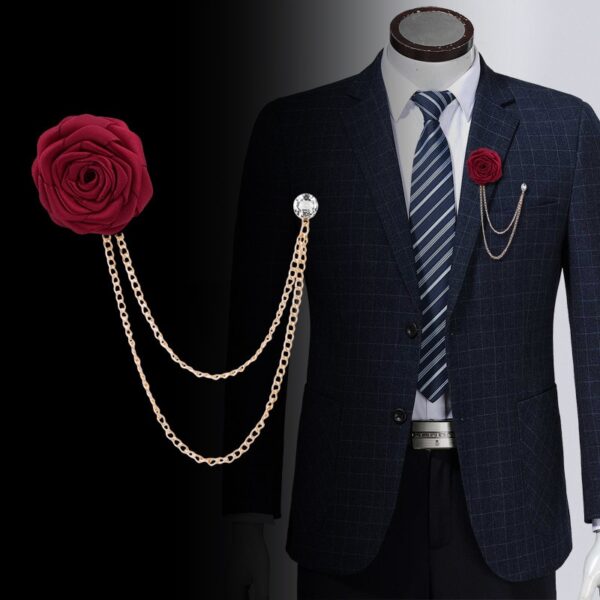 Colorful Rose Flower Lapel Pin with Chains