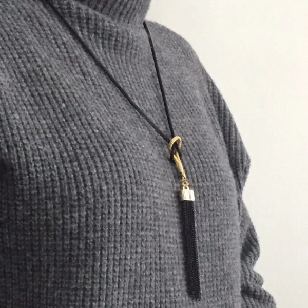 Women's Long Necklace with Metal Tassel Pendant - Image 3