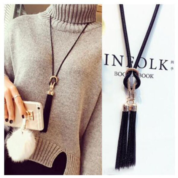 Women's Long Necklace with Metal Tassel Pendant