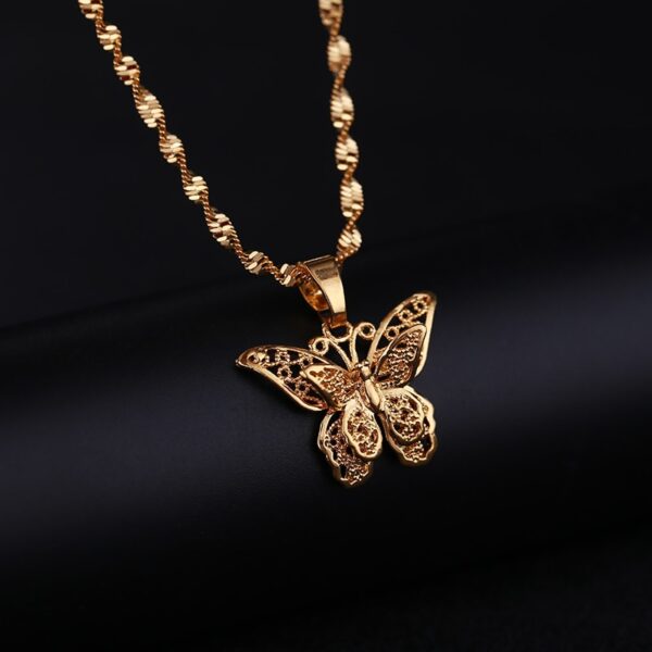 24K Gold Filled Water Wave Chain Butterfly Pendant Necklace - Image 3
